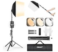 EMART Softbox Set, 40X40cm Kit Studio Photo Softbox Lampe de Photographie avec 3000K-6000K 85W Ampoule LED avec Télécommande pour Studio de Photographie, Portrait, Enregistrement Vidéo (1 Pack)