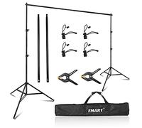 EMART Support de Fond Photo 2,4 x 2,4 m, Kit de Photographie Réglable avec 2 Pinces à Ressort, Système de Fond pour Studio Photo, Portrait, Photographie de Produits, Fête, Mariage