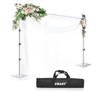 EMART Support de Fond Photo avec Socle, 2,6m x 3m Support Toile de Fond Réglable pour Photographie, Studio Photo Vidéo, Décoration de Fête - Argenté