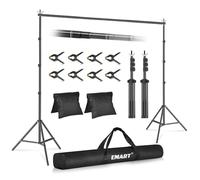 EMART Support Fond Photo, 2,4x3m de Support Toile de Fond Réglable avec 8 Pinces, 2 Sacs de Sable et Sac de Transport pour Studio Photo, Vidéo, Fête, Mariage