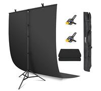 EMART Fond Noir avec Support 1,5 x 2,6 m en Forme de T avec Fond Noir et 2 Pinces de Fond pour Studio Photo, Produit, Portrait, Photographie de Mode