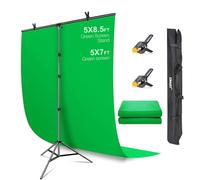 EMART Support Fond Photo en Forme de T 1,5 m x 2,6 m avec Fond Vert et 2 Pinces pour Streaming, Studio Photo, Photographie, Video
