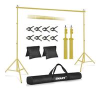 EMART Support Fond Photo Or, 2,6x3m de Support Toile de Fond Réglable avec 8 Pinces, 2 Sacs de Sable et Sac de Transport pour Studio Photo, Vidéo, Fête, Mariage-Or