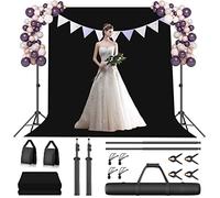 EMART Toile de Fond Noire avec Support 2x3 m, Kit de Support pour Photographie Réglable avec Fond Noire en Tissu Polyester pour Studio Photo, Vidéo, Fête, Live