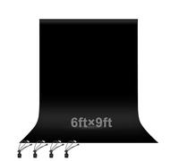 EMART Toile de Fond Noire de 1,8 x 2,7 m pour Photographie, Grands Rideaux de Fond de Fête, Feuille de Tissu Polyester pour Studio Vidéo, Portrait, Séance Photo