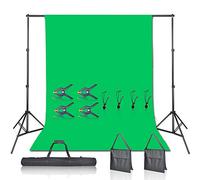 EMART Toile de Fond Verte avec kit de Support, 2 x 3 m, Support de Toile de Fond pour Photographie avec 100% Mousseline de Coton, écran Vert Chromakey pour Studio Photo, vidéo, équipement de