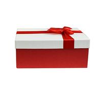 Emartbuy Boite Cadeau, 28 x 18 x 13 cm Boite Rouge Avec Couvercle de Creme et Ruban Decoratif Satine