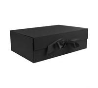 Emartbuy Boîte cadeau aimantée noire avec ruban, 20 cm x 18,2 cm x 8 cm, boîte individuelle