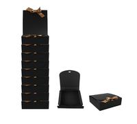 Emartbuy Paquet de 12 Boite Cadeau de Présentation Carrée, 16,5 cm x 16,5 cm x 5 cm, Assemblage Facile, Boîte Noire Avec Ruban Noeud