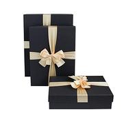 Emartbuy Set de 3 Boîte-Cadeau Rigide, Boîte Noire, Intérieur Imprimé et Ruban Satin Crème