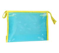 Emartbuy Voyage Cosmetic Essentials Trousse de Maquillage Transparente Résistante à l'eau Trousse de Toilette, Pochette de Rangement pour Organisateur - Bleu avec Bordure Jaune