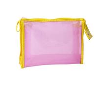 emartbuy Voyage Cosmetic Essentials Trousse de Maquillage Transparente Résistante à l'eau Trousse de Toilette, Pochette de Rangement pour Organisateur - Rose avec Bordure Jaune