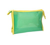 emartbuy Voyage Cosmetic Essentials Trousse de Maquillage Transparente Résistante à l'eau Trousse de Toilette, Pochette de Rangement pour Organisateur - Vert avec Bordure Jaune