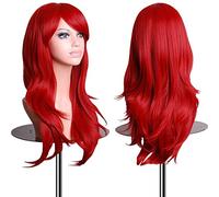 EmaxDesign 70 cm haute qualité Perruque Cosplay Pour femmes. Long Complète bouclé ondulé Chaleur résistant. Mode Glamour perruque avec Free Bonnet Perruque & Peigne De Perruque (Couleur: Rouge)