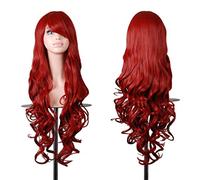 EmaxDesign 80 cm Perruque de qualité supérieure pour femmes. Longue perruque bouclée ondulée résistant à la chaleur. Mode Glamour avec bonnet et peigne de perruque inclus (Couleur: Rouge)