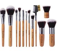 Emaxdesign, ensemble de 12 brosses de maquillage professionnel avec manchon en bambou, pinceau Kabuki de qualité supérieure pour fond de teint, mélanger, fard à joues, anticernes en liquide, poudre, pinceaux pour crème cosmétique, trousse de pinceaux avec un sac