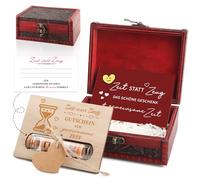 Emballage cadeau en argent original avec carte en bois, boîte au trésor et temps au lieu de carte, cadeau pour anniversaire, mariage, cérémonie de jeunesse (temps au lieu de choses)