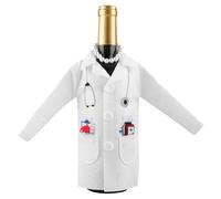 Emballage de vin 2 pièces, cadeaux d'infirmière Pochette de bouteille de vin en feutre avec tablier d'infirmière blanche avec collier de seringue et thermomètre Étui d'emballage amusant
