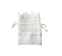 Emballage en toile de jute avec cordon de serrage, 1/3/6 pièces, sacs à bijoux en dentelle, pochette en Organza de mariage, décoration de fête 10,5x8CM(White,1pc)