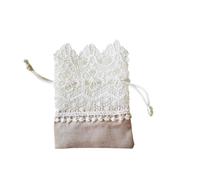 Emballage en toile de jute avec cordon de serrage, 1/3/6 pièces, sacs à bijoux en dentelle, pochette en Organza de mariage, décoration de fête 10,5x8CM(Beige,1pc)