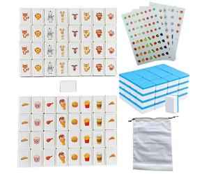 Emballage simple,65 Blocs de 30mm Jeu de Seaside Style Escape Game de Style Mahjong,Jeu de Tuiles pour Enfant,de Mahjong 2 Joueurs,en ABS Plastique,Domino d'évasion,avec DIY Autocollants en PVC (Bleu)