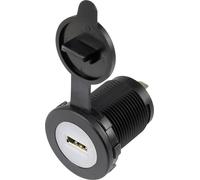 Embase femelle USB avec capot anti-poussière embase femelle, verticale 1 voie, Avant rond Ø 36.8 mm, avec éclairage bleu 1229306