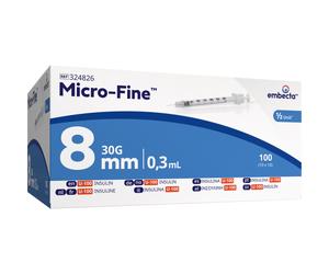 Embecta Micro-Fine+ Demi Seringue Insuline 0,3ml 30Gx8mm Pièces 100 (320837)