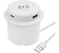 Embedded 10W Wireless Desktop Charger 3 In 1 Usb A/Type C Pop-Up Multi-Function Fast Charging Station For Bedside Table, Desk, Furniture (White) - 1 Piece