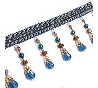 Embellissement raffiné à pompons, 4 mètres de franges tressées en perles cristal, garniture rideau ruban tressé à suspendre(Blu)