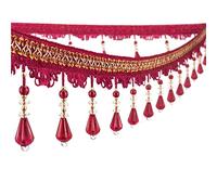 Embellissement raffiné à pompons, 4 mètres de perles suspendues en cristal, franges, garniture tissu, ruban, rideau(Wine Red)