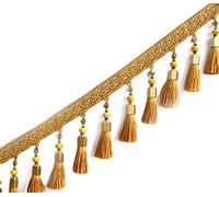 Embellissement raffiné à pompons, 4 mètres de perles tressées type européen suspendues gland franges garnitures ruban bande rideau garniture applique(Gold)