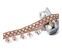 Embellissement raffiné à pompons, 4 mètres de ruban garniture franges glands perles cristal for rideaux, table, tissu à coudre(Beige)