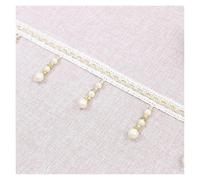 Embellissement raffiné à pompons, Ruban de dentelle tressé à franges et perles, 4 mètres(Beige)