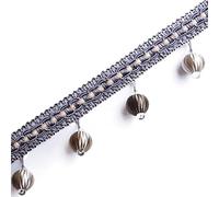 Embellissement raffiné à pompons, Ruban de dentelle tressé en perles cristal, 4 mètres, for rideau(Grijs)