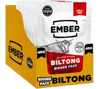 Ember Biltong de Bœuf Chilli 360 g - Viande Séchée Beef Jerky Riche en Protéines - En-cas Faible en Gras, Sans Sucres Ajoutés, Keto, Sans Colorants ni Arômes Artificiels - 8 Sachets de 45 g