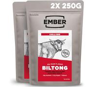 Ember Biltong de Bœuf Chilli 500 g - Viande Séchée Beef Jerky Riche en Protéines - En-cas Faible en Gras, Sans Sucres Ajoutés, Keto, Sans Colorants ni Arômes Artificiels - 2 Sacs Refermables de 250 g
