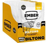 Ember Biltong de Bœuf Original 250 g - Viande Séchée Beef Jerky Riche en Protéines - En-cas Faible en Gras, Sans Sucres Ajoutés, Keto, Sans Colorants ni Arômes Artificiels - 10 Sachets de 25 g