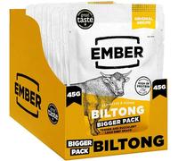 Ember Biltong de Bœuf Original 360 g - Viande Séchée Beef Jerky Riche en Protéines - En-cas Faible en Gras, Sans Sucres Ajoutés, Keto, Sans Colorants ni Arômes Artificiels - 8 Sachets de 45 g