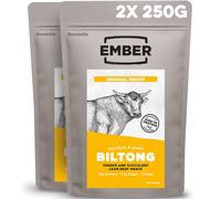 Ember Biltong de Bœuf Original 500 g - Viande Séchée Beef Jerky Riche en Protéines - Faible en Gras, Sans Sucres Ajoutés, Keto, Sans Colorants ni Arômes Artificiels - 2 Sacs Refermables de 250 g