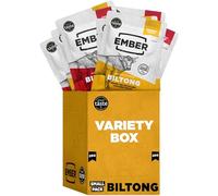 Ember Biltong de Bœuf Variété 250 g - Viande Séchée Beef Jerky Riche en Protéines - En-cas Faible en Gras, Sans Sucres Ajoutés, Keto, Sans Colorants ni Arômes Artificiels - 10 Sachets de 25 g