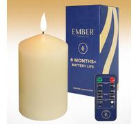 Ember Candles™ 12,5 cm Bougie LED vacillante en cire véritable pour chapelle, ivoire, avec télécommande - 100% cire véritable, ultra-réaliste, sans flamme, design mouillé à la main, minuteur de 6