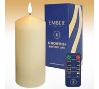 Ember Candles™ 17,5 cm Bougie LED vacillante en chapelle ivoire avec pile - 100 % cire véritable, ultra-réaliste, sans flamme, design mouillé à la main, minuteur de 6 heures pour une utilisation en