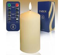 Ember Candles™ Bougie LED 15 cm ivoire à piles vacillante - 100 % cire véritable, ultra réaliste, sans flamme, design coulé à la main, minuterie de 6 heures pour une utilisation sûre en intérieur
