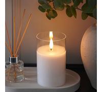 Ember Candles Bougie LED blanche de 12,5 cm dans un verre à piles vacillantes - 100% cire véritable, ultra-réaliste, sans flamme, design coulé à la main, minuterie de 6 heures