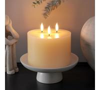 Ember Candles™ Bougie LED télécommandée à triple mèche Ivoire 13 cm x 15 cm - 100 % cire véritable - Flamme ultra réaliste - Design coulé à la main - Alimenté par piles - Minuteur de 6 heures pour une