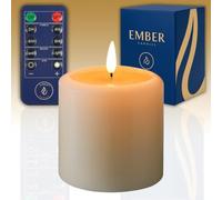 Ember Candles Bougie pilier à LED - 10 cm - Large - Ivoire - En cire véritable - Avec flamme ultra réaliste - Coulée à la main - Minuterie de 6 heures - Pour l'intérieur - Flamme vacillante