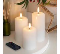 Ember Candles™ Bougies d'intérieur LED blanches télécommandées 10 cm, 12,5 cm et 15 cm - 100 % cire véritable, flamme ultra réaliste, design coulé à la main, alimentées par piles, minuterie de 6