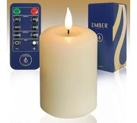 Ember Candles™ Signature Bougie LED à piles scintillantes Ivoire 100 % cire véritable ultra réaliste sans flamme Design coulé à la main Minuteur de 6 heures pour une utilisation en intérieur sûr (avec