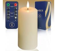 Ember Candles™ Signature Bougie LED à piles scintillantes Ivoire 15 cm - 100 % cire véritable, ultra réaliste, sans flamme, design coulé à la main, minuterie de 6 heures pour une utilisation en