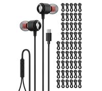 Ember Lot de 50 écouteurs filaires USB C avec microphone, écouteurs filaires de type C, écouteurs antibruit, compatibles avec iPhone 17/16/15 Pro Max Plus, iPad Pro, Galaxy S23/S22/S21/Ultra, Kindle
